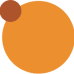 Large orange circle with a smaller overlapping dark orange circle in the upper left corner on a gray background.