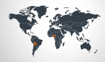 World map with Nigeria and Bolivia highlighted in orange.