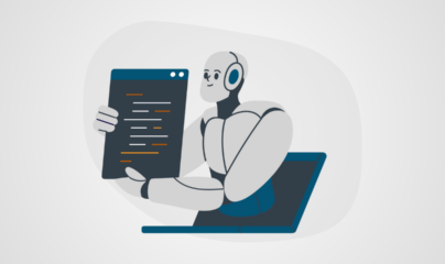 Image of a robot holding a tablet with writing on it