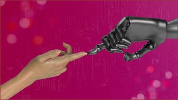 graphic of human finger touching a robot finger